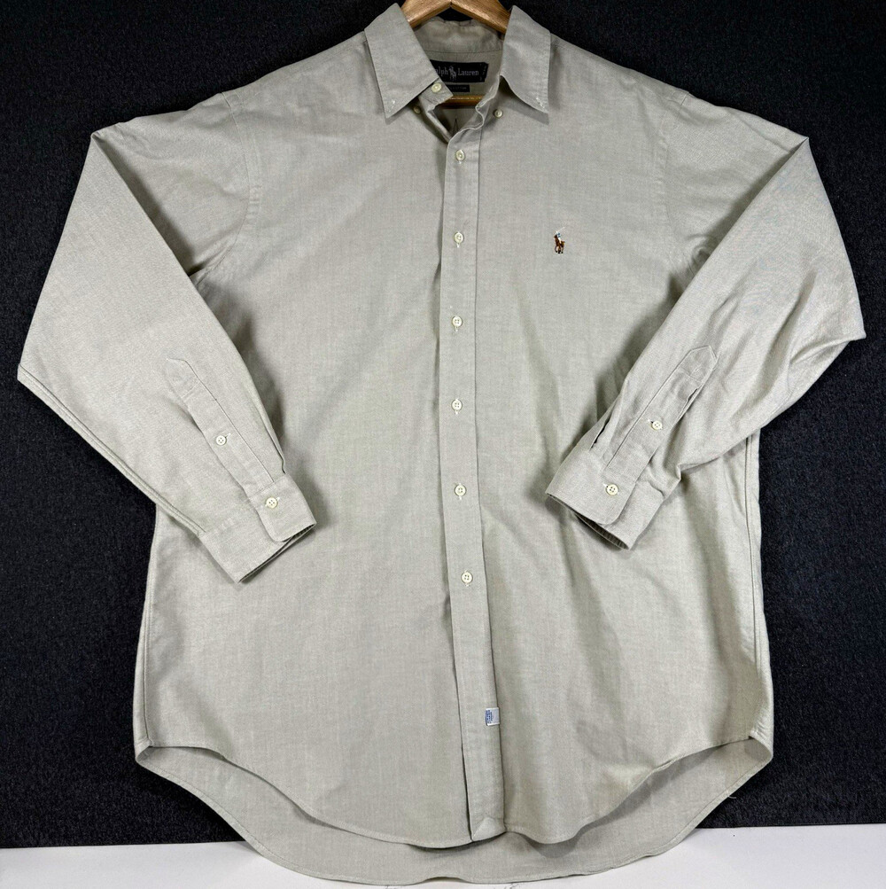 Ralph Lauren Dress Shirt Mens 16 34 Gray Classic Fit Cotton Long Sleeve Pocket